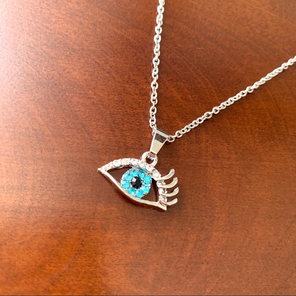 Evil eye silver plated stainless steel necklace